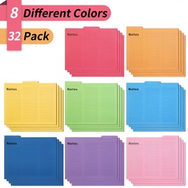 32PCS Colored File Folders, Notes Tabbed File Folders, File folders with tabs, Letter Size Lined, 1/3 Cut, 11.5 x 9.6 Inch, 8 Colors Document Storage for Home Office