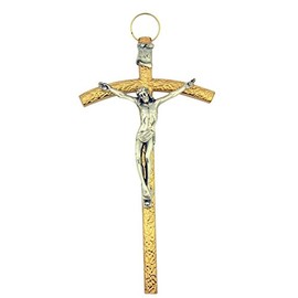 Religious Gifts Gold Tone Papal Wall Cross Crucifix with Silver Tone Christ Corpus, 7 Inch