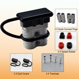 2 Pack 175AMP Battery Quick Connect Disconnect Kit - 1/0 AWG Wire Harness Plug Set for Winch, RV, Truck, Car, ATV, Motor - Heavy Duty Power Connector with Cables (Gray)
