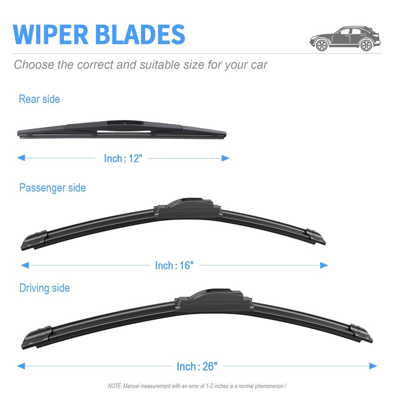 Gavimnal® 26"+16"+12" Silicone Wiper Blades Replacement For Subaru Crosstrek 2013-2017