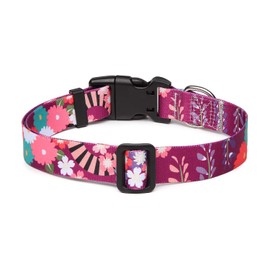 Suredoo Adjustable Dog Collar with Patterns, Ultra Comfy Soft Nylon Breathable Pet Collar for Small Medium Large Dogs (L, Colorful Flower