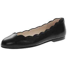 French Sole Jigsaw - Flats for Women - Leather Lining - Rubber Outsole - Scalloped Topline - Rounded Toe Black Nappa Leather 5.5 M