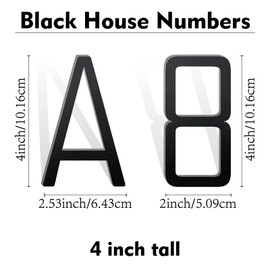 SpNo1-MS 4 Inch Floating Aluminum House Address Numbers Letters, Modern Metal House Numbers for Outside, Black Metal Door Address Letter and Number for Home Garden Office Apartment (U)
