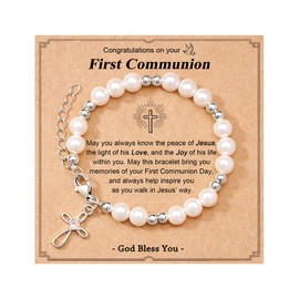 Tarsus First Communion Gifts for Girls Catholic Holy 1st Communion Gifts Decorations Silver Cross Bracelet for Girls Goddaughter Daughter Granddaughter