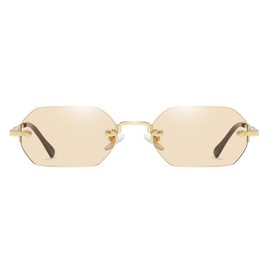 qinqilanqi-S Frameless Sunglasses for Men and Women, Retro Metal Sunglasses, Small Edge Polygonal Hexagonal Sunglasses, Gold/Light Tee