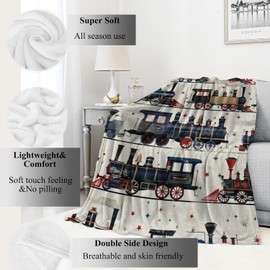 VODRM Vintage Steam Train Blanket,Cute Classic Railway Retro Throw Blankets,Gifts for Kids Girls,Lightweight Soft Fleece,for Sofa Couch Bed Room Travel,Birthday Historical Aesthetics Decor,50x60in