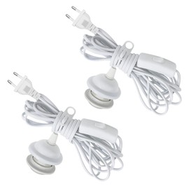 E27 Lamp Holder, Pack of 2 Pendant Lamp with Plug, Lamp Holder with Switch, White Pendant Light with 450 cm Power Cable, Pendant Light with Screw Ring, Can DIY Lampshade, for Bedroom, Living Room