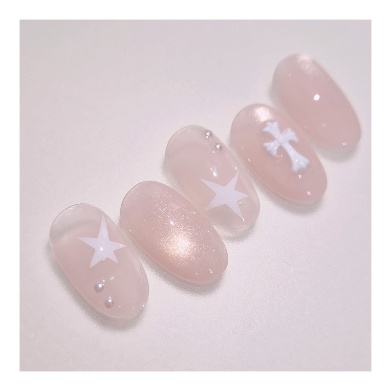 Soft Chrome Handmade Nails - Coffin Long / 소프트크롬 수제네일