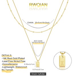 RWQIAN Layering Chain with Letters A-Z Pendant Women's Letter Chain Gold/Silver Initials Letter Necklace 18 Inches + 2 Inches Jewellery Letters Gifts for Women, stainless steel