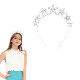 Mimeile Star Headband Bling Rhinestone Crown Hairband Silver Alloy Hair Accessories Gift for Wedding Bridal Costume Festival Birthday Party Supplies