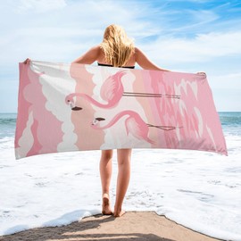 Feeuoai Kids Oversized Beach Towel Flamingo Sandproof Microfiber Woman Beach Towels Quick Dry Lightweight Travel Towels 30x60in