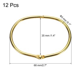 sourcing map 12pcs Shower Curtain Rings, 1.4 Inch ID Iron Oval Snap Shower Curtain Hooks Glide Smoothly Shower Hooks for Bathroom Shower Curtain Rods, Gold