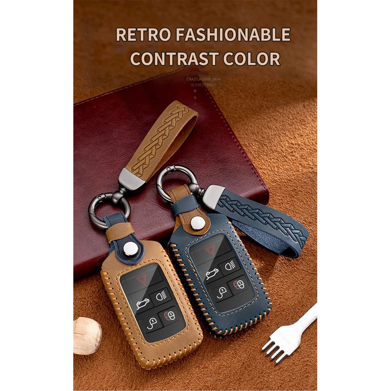 ontto Leather Car Key fob Cover fit for Defender Discovery