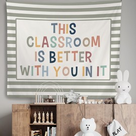 Mcehtle Boho Classroom Tapestry, This Classroom Is Better with You in it Wall Tapestries, Boho Nursery Neutral Striped Wall Hanging Decor for Kids Toddler Room Bedroom Playroom, 50x60 Inch