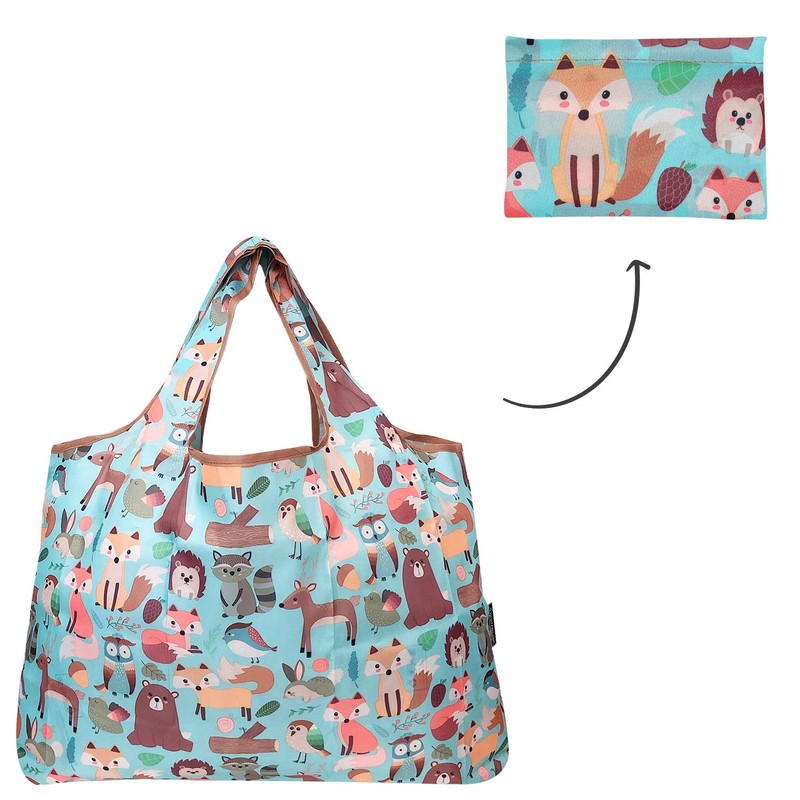 allydrew Large Foldable Tote Nylon Reusable Grocery Bag, Wilderness Animals