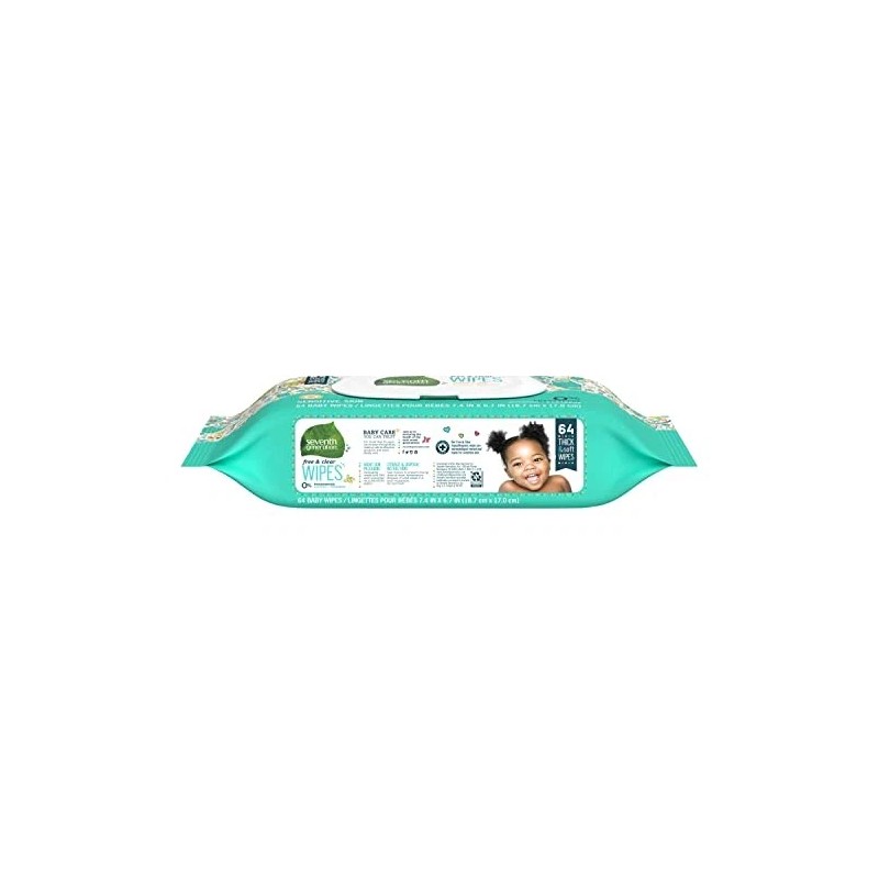 Seventh Generation Baby Wipes Unscented 64 Count Gentle Hypoallergenic Care