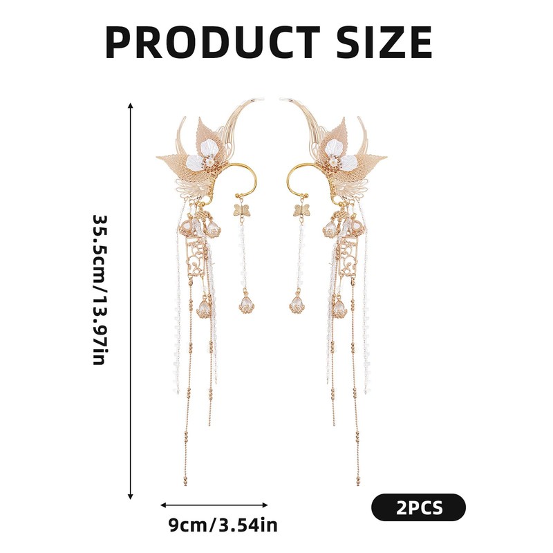 NICENEEDED Butterfly Elf Ear Cuffs, Handmade Golden Fairy Ear Cuffs