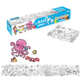 Coloring Paper Roll for Kids,79x11.8 Inch Wall Desktop Adhesive Drawing Roll for Toddler, Filling Picture Scroll, Intellectual Toys, Painting Gifts,Stickers-12Color Pencils(Sea World)