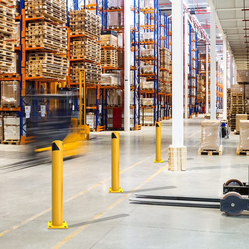 YITAHOME Safety Bollard Post, 42" x 4.5" Steel Bollards for