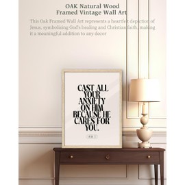 iHery Natural OAK Wood Jesus Framed Wall Art, 12x16 in Peter 5 7 Christian Modern Bible Verses Canvas Art, Cast all your anxiety, Beige Logs Boho Scripture 1Pack for Living Room Bedroom