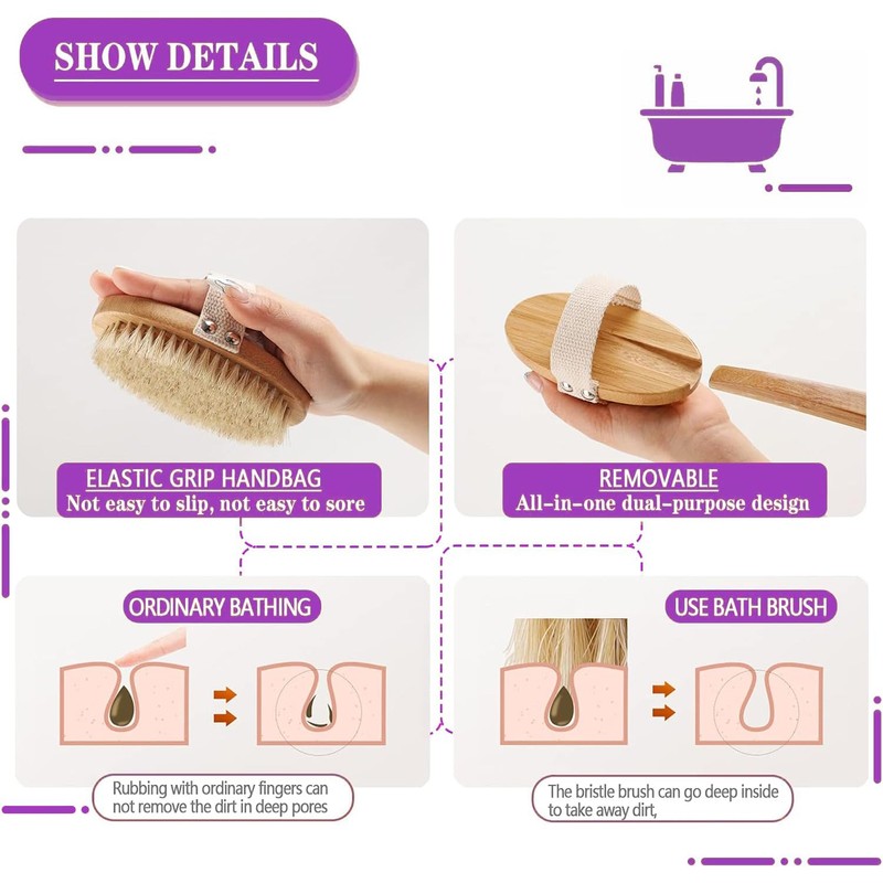 Bath Brush with Long Handle,exfoliating Bath Brush, Back Scrubber for