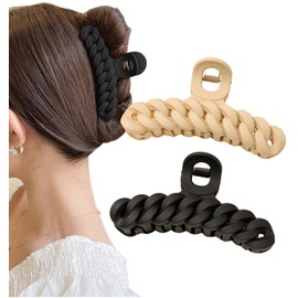 Herbeluemily Hair Clip, Hair Claw, Dakar, Hair Clip, Hair Ornament, Rope Braid, 4.3 inches (11 cm), Beige + Black