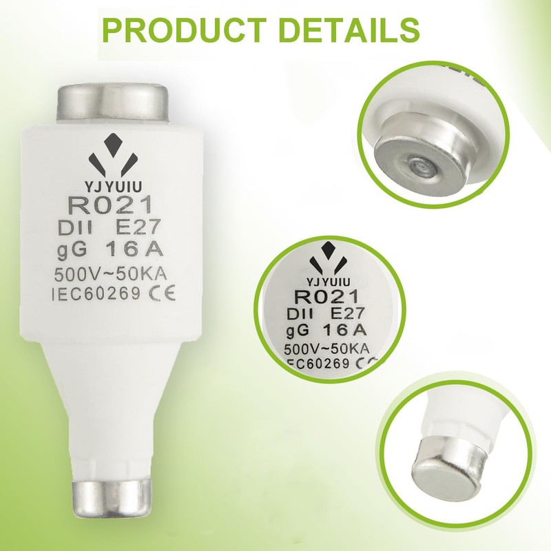 10 x R021 DII E27 Ceramic Fuse Inserts 16A 500V