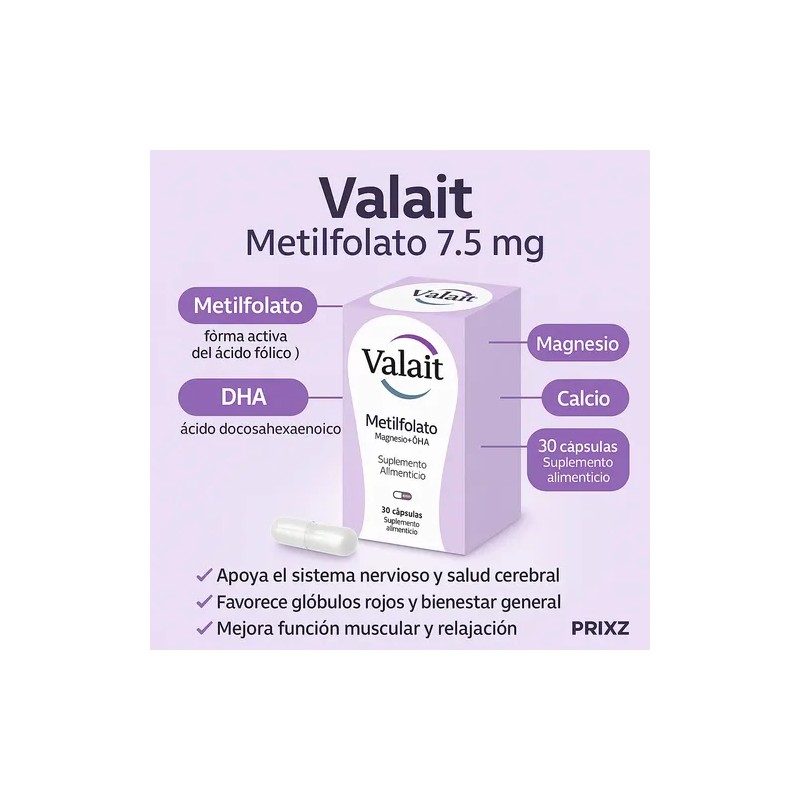 Valait Metilfolato 7.5 Mg 30 Cápsulas Suplemento Pack 5