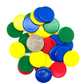 Plastic Counters (48): Blue, Red, Yellow, and Green Color Gaming Tokens (Hard Colored Plastic Coins, Markers and Discs for Bingo Chips, Tiddly Winks, and Other Board Game Playing Pieces)