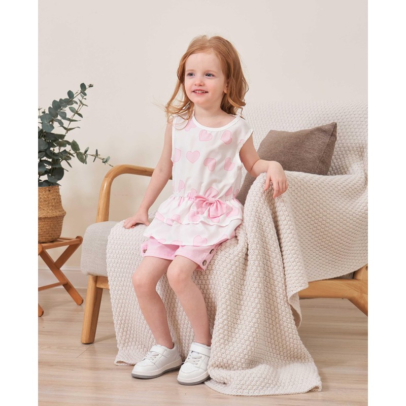 GOLLUNER Kids Girl Clothes Heart Print Sleeveless Top and Shorts