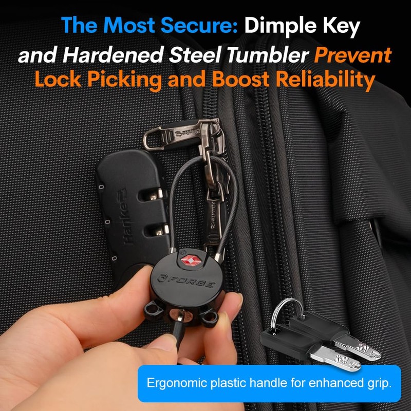 Forge TSA Approved Luggage Locks Ultra-Secure Dimple Key Cable Locks