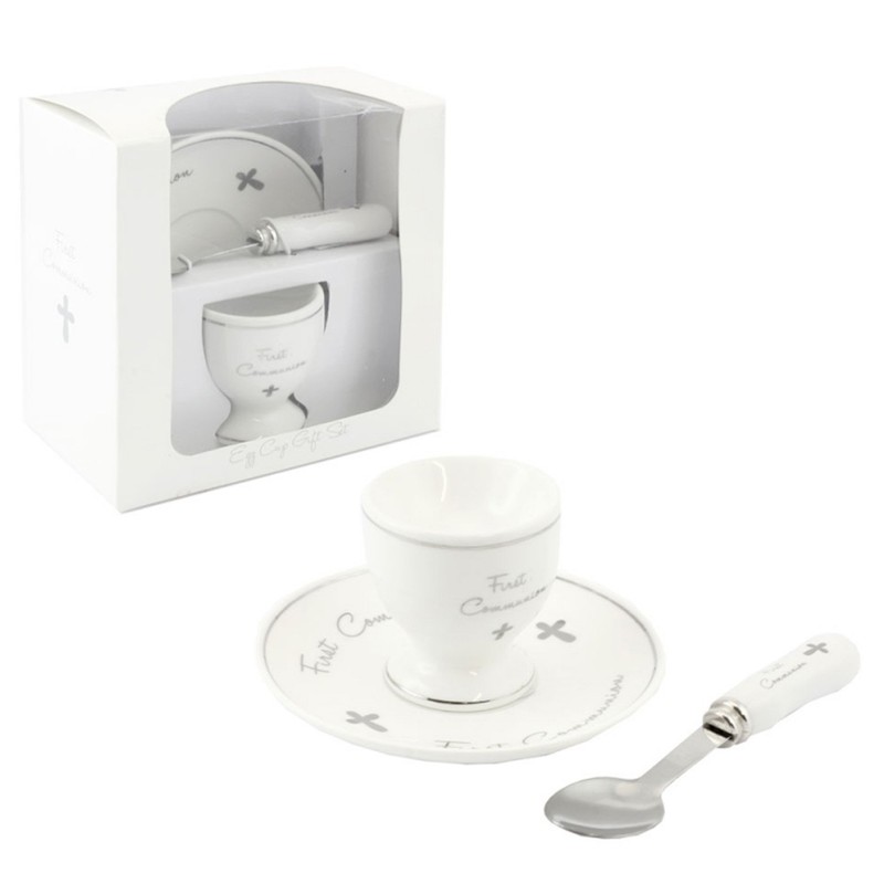 White & Silver Fine China 'First Communion' Egg Cup, Plate