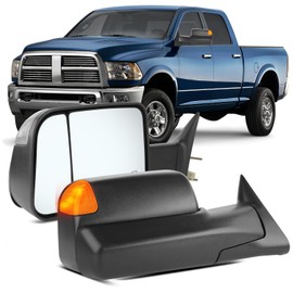 OCPTY Tow Mirrors Fit For 1998-2001 For Dodge For Ram 1500 For Ram 2500 For Ram 3500 Truck Towing Mirrors Pickup 1 Pair Power Adjusted Heated Turn Signal Light Black Housing