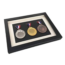 Medal Display Box, Medal Display Frame, Wooden Display Frame, Medal, Retired Medal, Armband Epaulette, Glory of a Life, Marathon Medal, Storage Photo Frame, Holds 3 Pieces (Black)