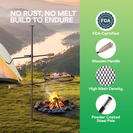 IDZO 360° Swivel Campfire Grill Grate, Adjustable Cooking Equipment, Fire Pit Grill Grate with Hanger Rod, Campfire Cooking Grate, Camping Accessories for Camping & Outdoor BBQ Over Open Fire