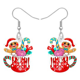 DALANE Acrylic Christmas Tree Dessert Cup Earrings Dangle Drop Candy Cane Ice Cream Jewelry Funny Gifts for Women Girls Kids Food Lovers Charms (Red)