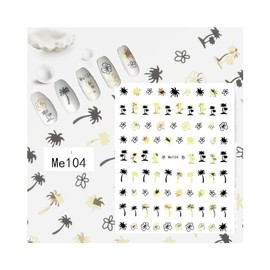 Palm Tree Summer nut Nail Decal Sticker Self Adhesive Meseries Me104 Black Laser Gold Nail Wraps Art Stickers Manicure Supplies for Women for Home Nails Full Long Lasting Easy Apply and Remove