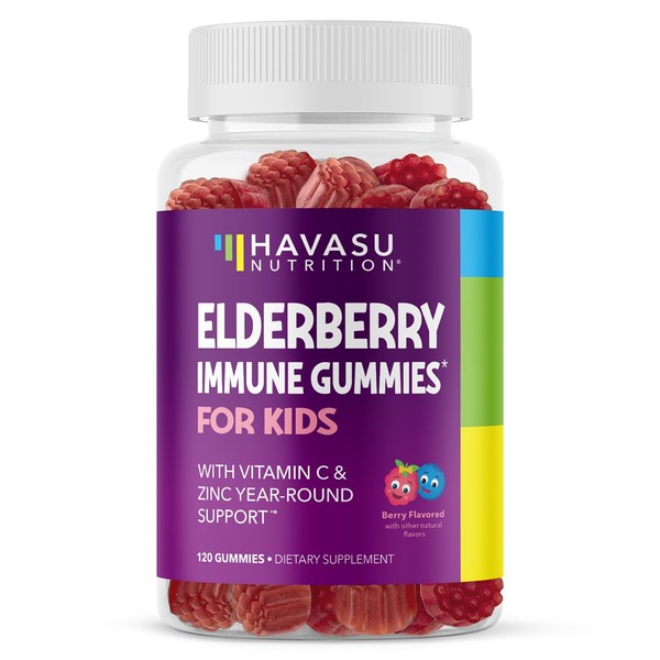 HAVASU NUTRITION Elderberry Gummies for Kids with Zinc and Vitamin C Herbal Supplements Ingredient for Potent Antioxidant Support Immune Defense (120 Count)