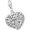 Rembrandt Sterling Silver Filigree Heart Charm with Lobster Claw Clasp,