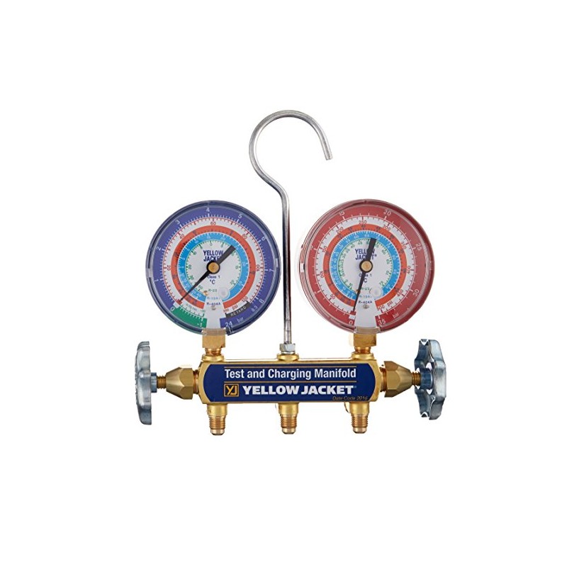 Yellow Jacket 41622 Manifold Only with 3-1/8" Color-Coded Gauges, bar/psi,