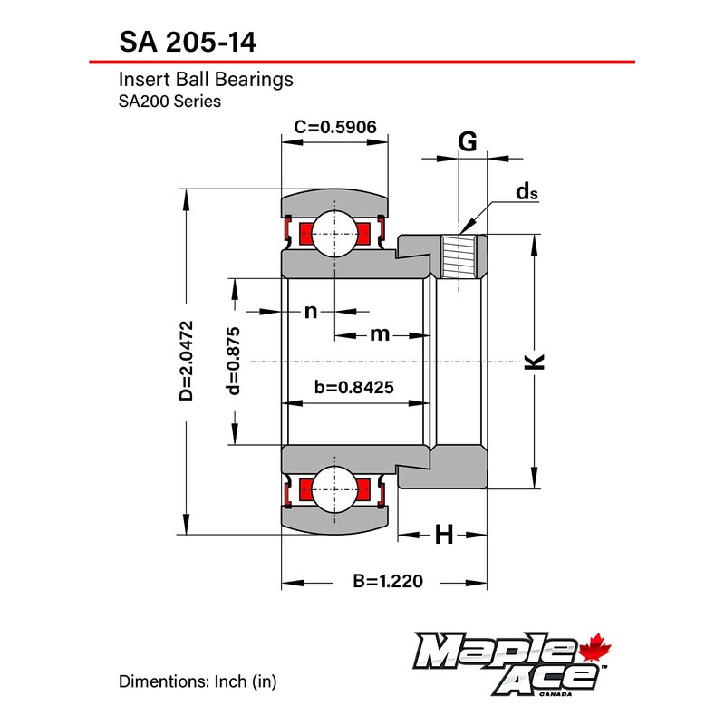 MAPLE ACE SA205-14 Insert Bearing 7/8" Bore, Spherical OD with