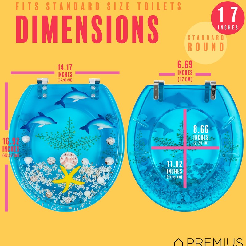 Polyresin Ocean Life Dolphins Toilet Seat By PREMIUS, Standard Round,