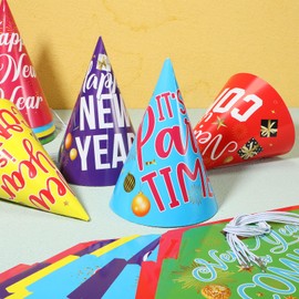 Harrycle 24 Pcs Happy New Year Hats 2025 Paper Cone Hat New Year Eve Party Favors Supplies for Adults Photo Props Decorations(Multicolor,Vivid)