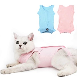 SGQTZDZQ Cat Recovery Suit, Modal Fabric Cat Post Surgery Suit and Cone Alternative, Cat Onesie Post Surgery for Abdominal Wounds or Skin Diseases (Pink+Blue, M)