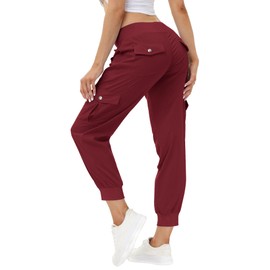 MoFiz Hiking Cargo Pants for Women with Pockets Lightweight Quick Dry Athletic Outdoor Summer Travel Casual Joggers Sweatpants Wine Red M