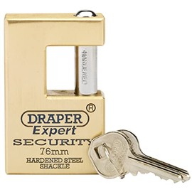 Draper 64202 Expert Quality Close Solid Brass Padlock and 2 Keys with Hardened Steel Shackle 76 Millimeters