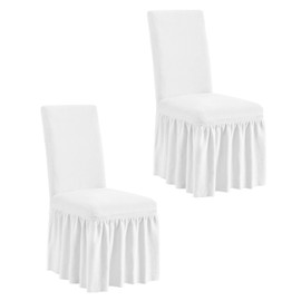 NICEEC Plush Chair Covers for Dining Chairs Covers Set of 2 Removable White Thick Dining Room Chair Covers with Skirt Warm Parson Chair Slipcovers Washable Chair Protector for Kitchen Wedding