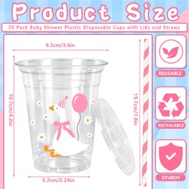 JarThenaAMCS 50Pcs One Silly Goose Disposable Plastic Cups with Lids and Straws 12Oz Pink Blue Goose Cold Beverage Drinking Cups for Girls Boys Gender Reveal Baby Shower