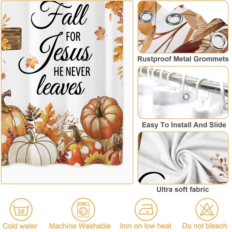Baccessor Fall Shower Curtain Pumpkin Cross Shower Curtains Autumn Floral