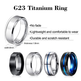ESHIONER G23 Titanium Rings for Men Women 8 mm Silver/Blue/Gold/Black Rings Men's Wedding Rings Men's Engagement Rings Friendship Ring Promise Ring Wedding Ring Size 52 (16.6) - 70 (22.2),